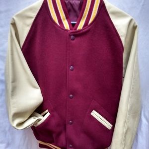 Men Varsity jacket VINTAGE 44R RARE CUSTOM MADE red cream Discount SHIPPING!!